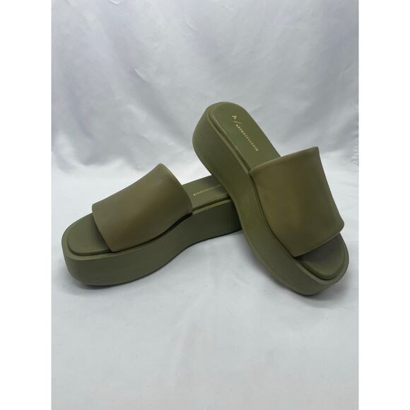 Anthropologie Platform Slide Sandals in Green Size 39/8.5 - Picture 11 of 12